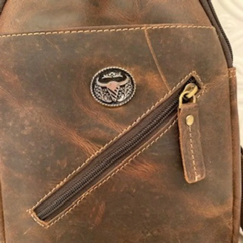 American Bison Brown Genuine Leather Sling Bag Crossbody Backpack ABBG 41-25211